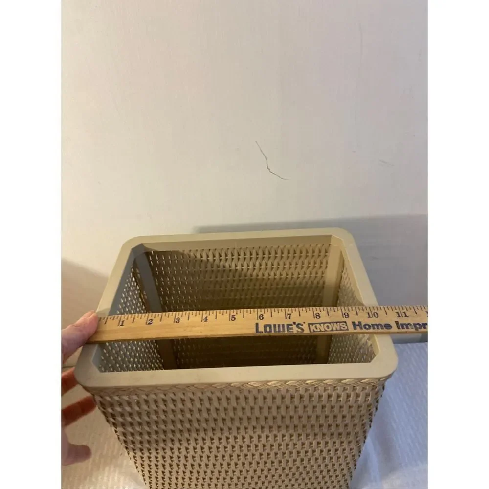 Gray faux wicker bathroom‎ trash can Vintage Retro
